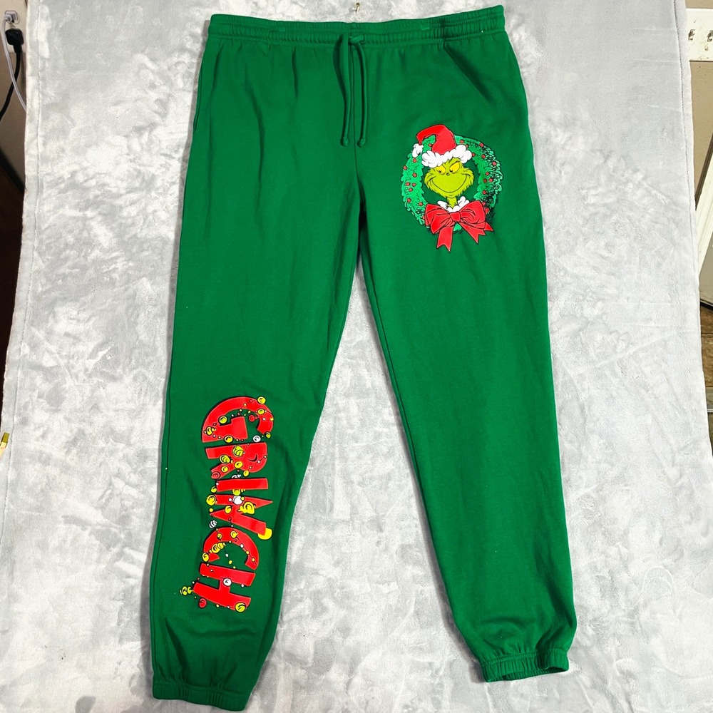 The Grinch Sweatpants Mens 3XL Green Excellent Holiday Wreath Joggers Mad Engine